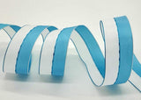 PerpetualRibbons Stripes 1.5 inch Light Blue & Cream Sherbet Wired Ribbon - 5 Yards