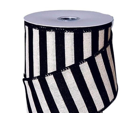 PerpetualRibbons Stripes 10 Yards Wired True Canvas Striped Ribbon - 2.5 inch Cream & Black Vertical Striped Ribbon