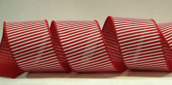 PerpetualRibbons Stripes 2.5 1.5 or 2.5 inch Wired Red & White Horizontal Striped Canvas Ribbon - 10 Yards