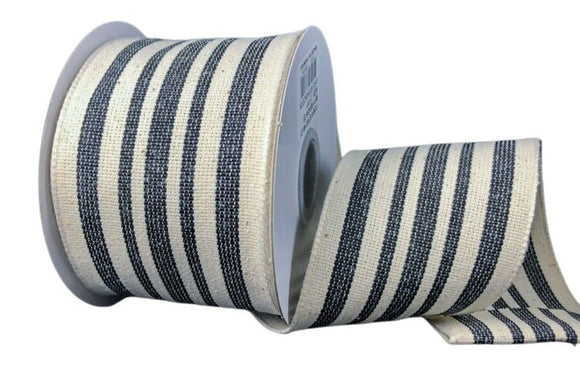 PerpetualRibbons Stripes 2.5 inch Black & Ivory Woven French Stripe Ribbon - 10 Yards 10 Yards Wired Ticking Ribbon | Perpetual Ribbons