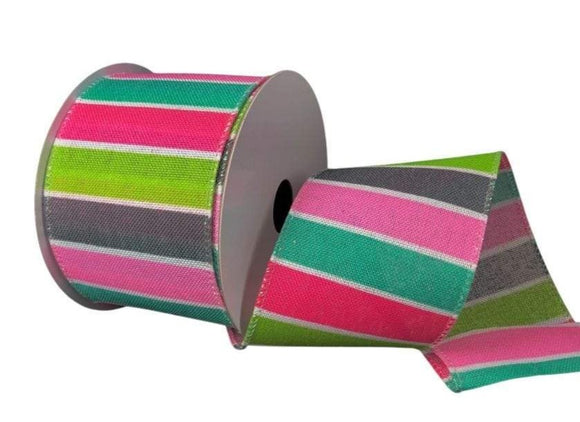 PerpetualRibbons Stripes 2.5 inch Horizontal Stripes on Canvas - Hot Pink, Teal, Light Pink, Grey and Lime Green Stripes