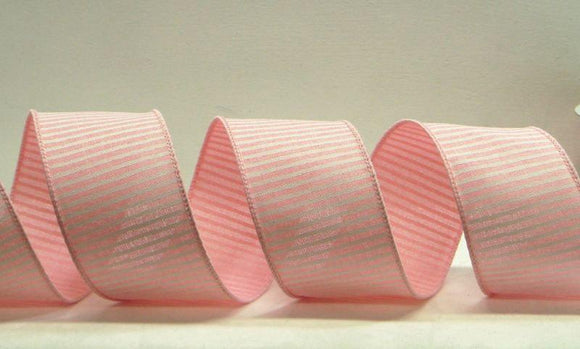 PerpetualRibbons Stripes 2.5 inch Light Pink & White Horizontal Striped Wired Canvas Ribbon - 10 Yards