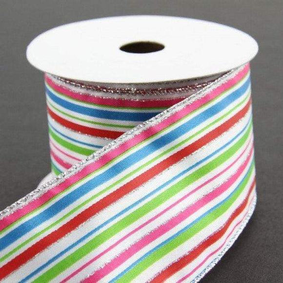 PerpetualRibbons Stripes 2.5 inch Multi Colored Striped Wired Satin Ribbon - 10 Yards 2.5 inch Multi Colored Striped Wired Satin Ribbon | Perpetual Ribbons