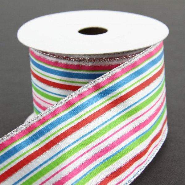 1.5 x 10Yds Wired Vertical Rainbow Woven Strips Ribbon Multicolor