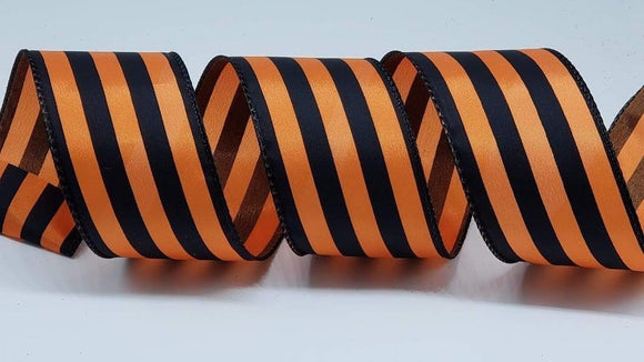 PerpetualRibbons Stripes 2.5 inch Orange & Black Stripe Satin Ribbon - 10 Yards