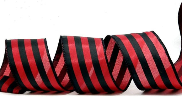 PerpetualRibbons Stripes 2.5 inch Wired Red & Black Striped Satin Ribbon - 10 Yards
