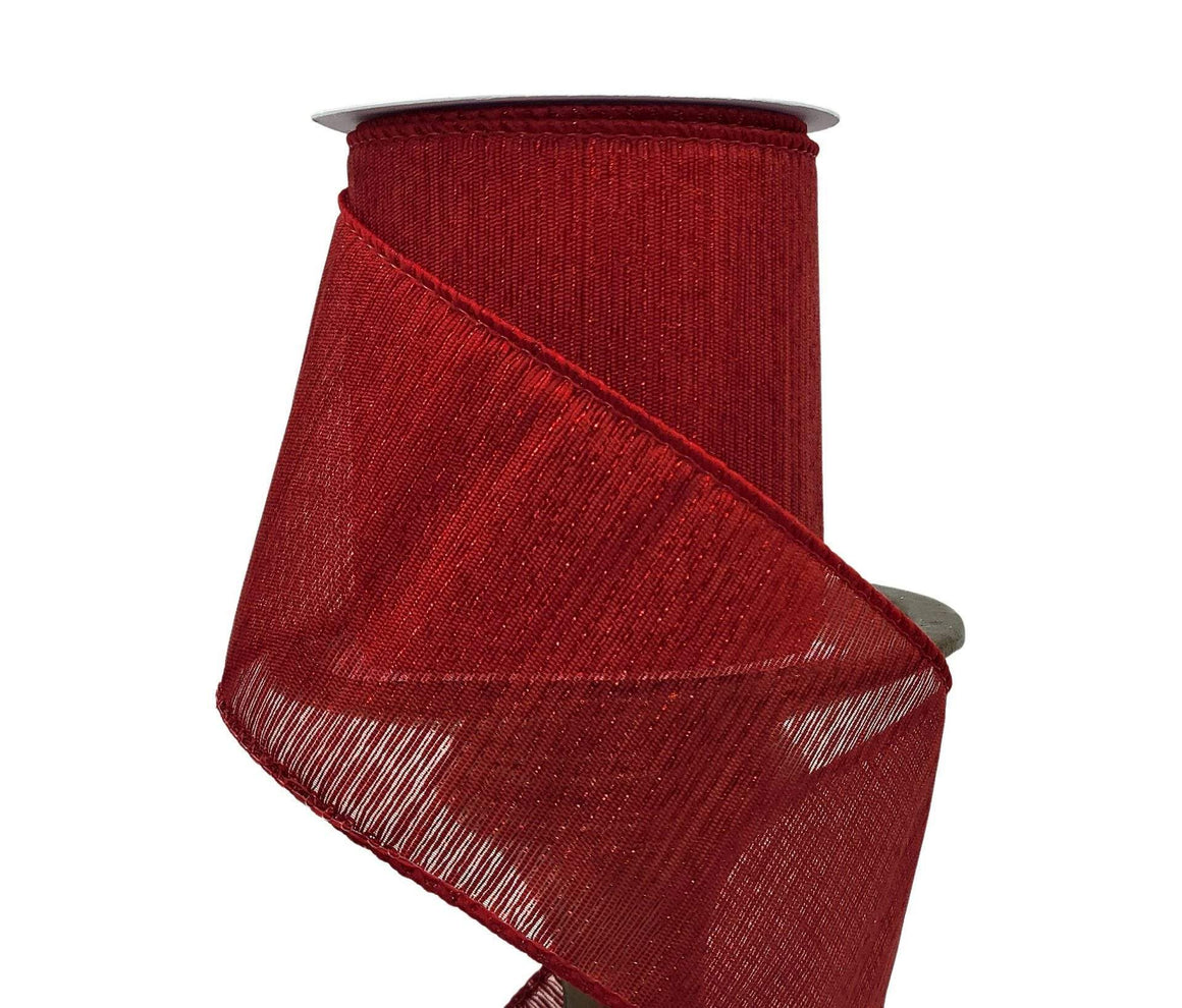 2.5 x 10 Yds Red Felt Ribbon with Tinsel Trim main image 1